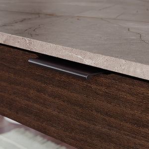 English Elm L-Shaped Desk In Warm Brown Finish, Stylish Corner Workspace With Hidden Storage & Durable Frame B356P367862