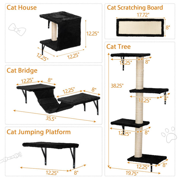 English Elm Cat Wall Mounted Climbing Set Five Piece Modular Perch System for Modern Interiors W2181P357564