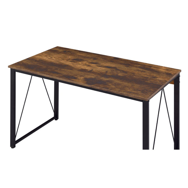 English Elm Rectangular Rustic Writing Desk With Industrial Metal Base, Weathered Oak For Home Office Style B016P311296-GIGA
