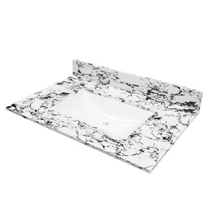 English Elm 31"X22" Bathroom Vanity Top With Undermount Sink, Panda White Artificial Marble, 3 Faucet Holes W509P362104