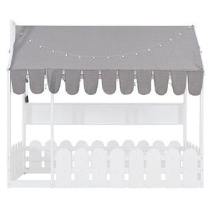 English Elm {slats Are Not Included} Twin Montessori House Floor Bed Kids Tent Lights Shelves Pinewood Frame White N708P407962K
