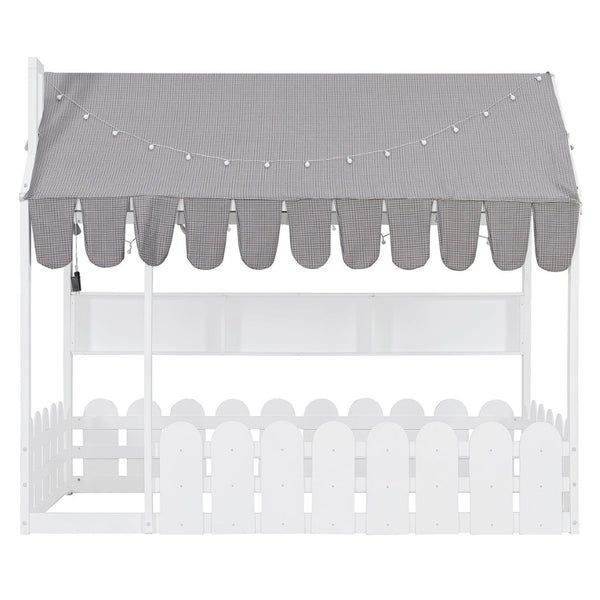 English Elm {slats Are Not Included} Twin Montessori House Floor Bed Kids Tent Lights Shelves Pinewood Frame White N708P407962K