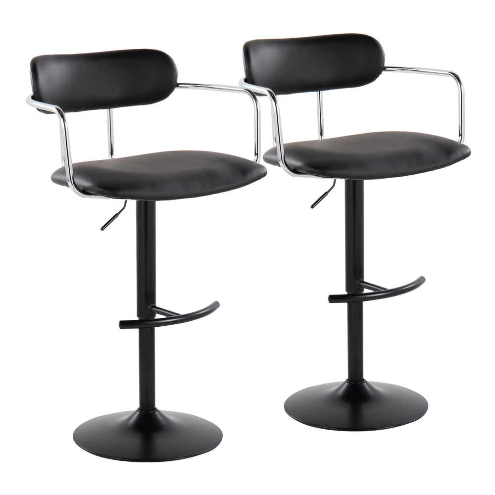 English Elm Demi Adjustable Height Barstool with Swivel, Faux Leather Upholstery, Open Back & T Footrest (Set of 2) Black B202S00813