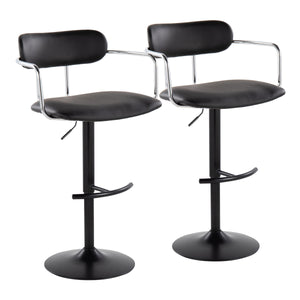 English Elm Demi Adjustable Height Barstool with Swivel, Faux Leather Upholstery, Open Back & T Footrest (Set of 2) Black B202S00813