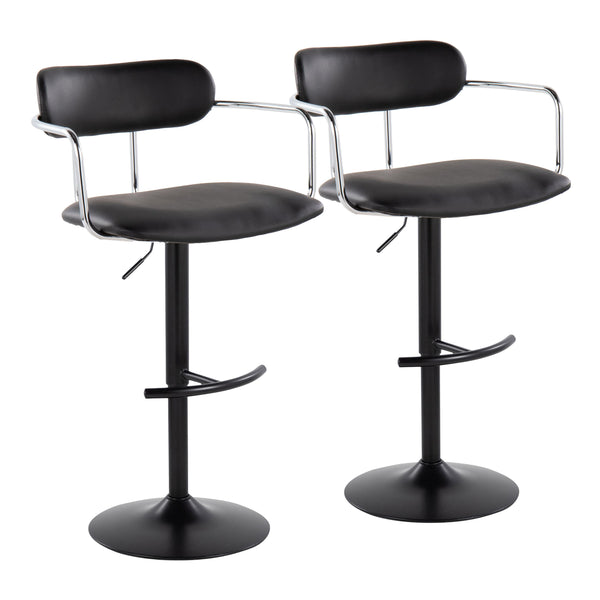 English Elm Demi Adjustable Height Barstool with Swivel, Faux Leather Upholstery, Open Back & T Footrest (Set of 2) Black B202S00813