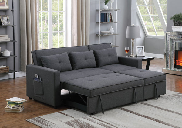 English Elm Zaira Linen Convertible Sleeper Sofa with Side Pocket for Small Spaces and Guests Dark Gray B2749S00190