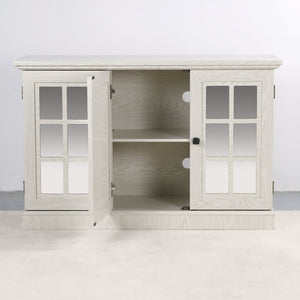 English Elm 45" Mirrored Acrylic Door Sideboard Mdf Buffet Cabinet with Adjustable Shelves White Oak W2899P372749