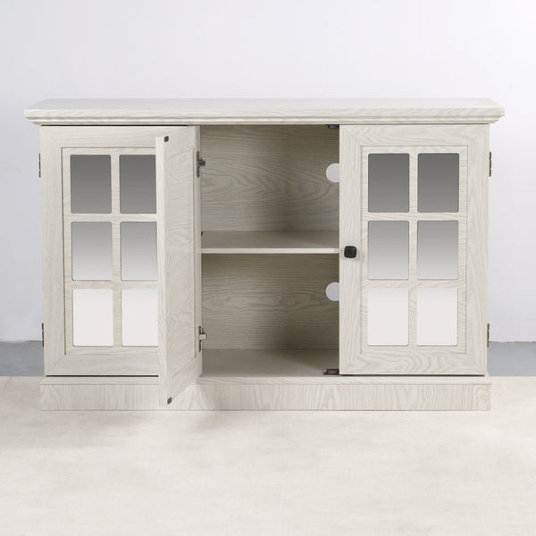 English Elm 45" Mirrored Acrylic Door Sideboard Mdf Buffet Cabinet with Adjustable Shelves White Oak W2899P372749
