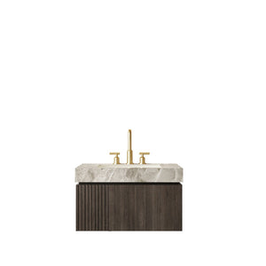 English Elm Muri Floating Bathroom Vanity Sintered Stone Top Oak Veneer Plywood Cabinet W2615S00599
