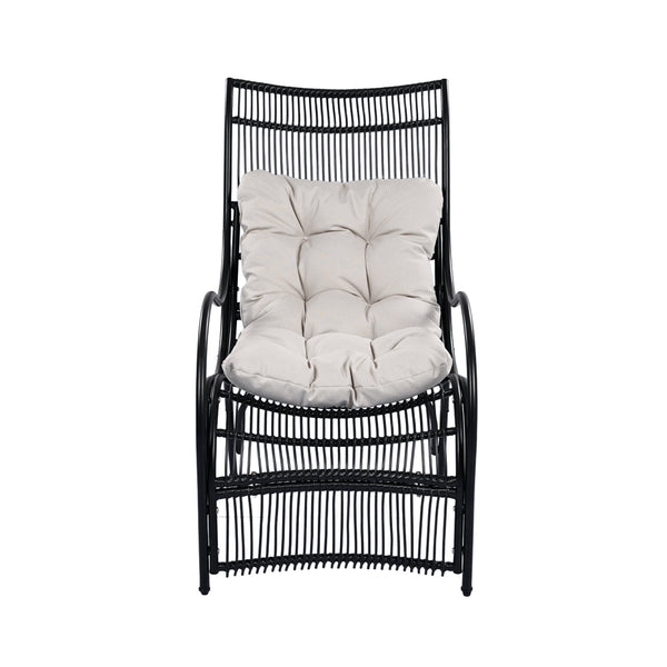 English Elm Christopher Knight Home® - 3 Piece Wicker Patio Set with Cloud-Like Cushions, Acacia Top Table, Rust-Resistant Steel Frame Beige+Black N780P209442B