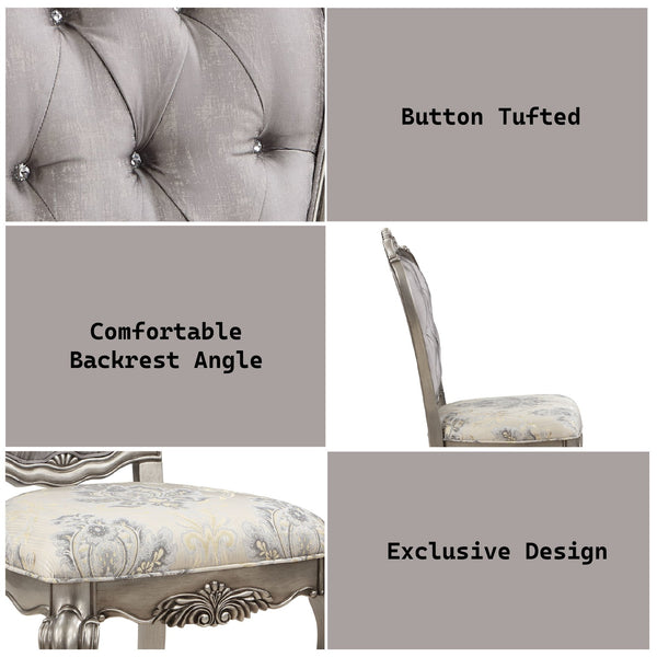 English Elm Ariadne Light Gray Velvet Side Chairs Set of 2 — Button Tufted Padded Seats, 3" Foam, Antique Platinum Finish B2726P338701