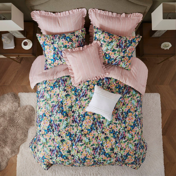 English Elm 8PCS King Jacquard Comforter Set with Damask Texture, Embroidered Decorative Pillows & Shams Multi 23.62 L x 18.9 W x 12.99 H B035P341095