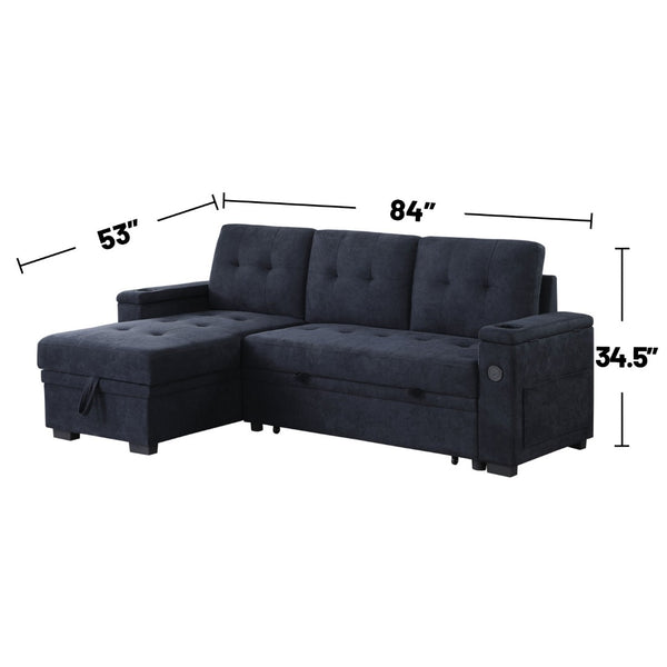 English Elm Woven Reversible Sleeper Sectional Sofa With Storage Chaise & Usb Ports For Modern Living Rooms B016S00041-GIGA