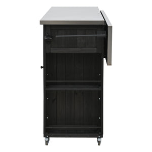 English Elm Outdoor Kitchen Island Solid Fir Wood with Foldable Stainless Top, Ample Storage, Wheels, Opener Black N719P246553B