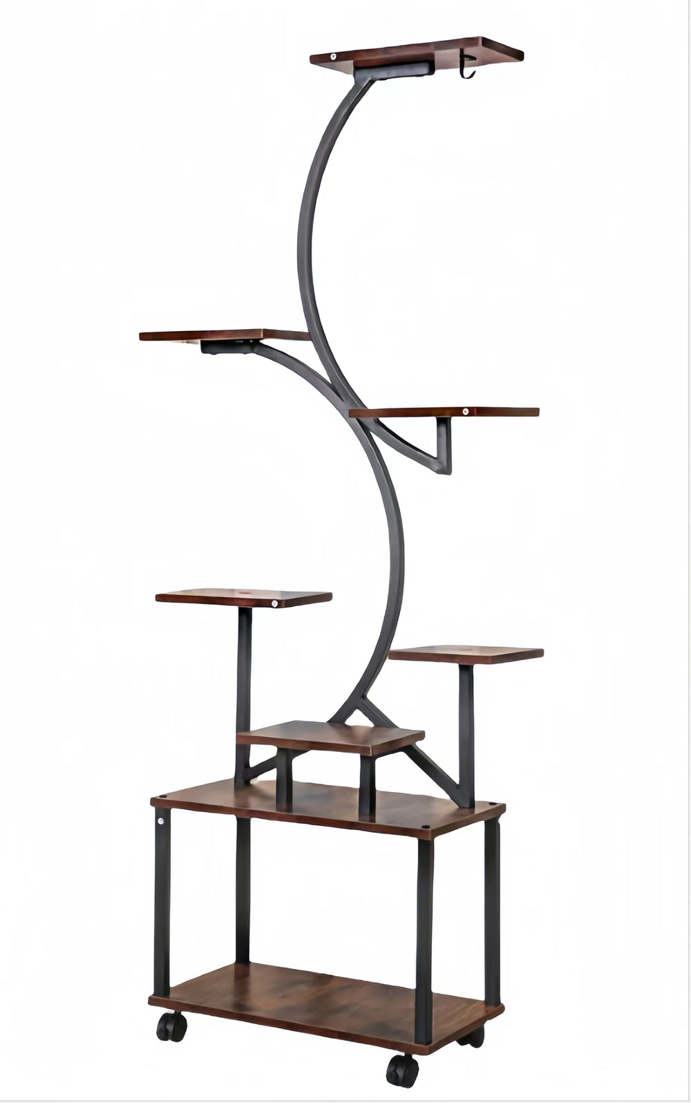 English Elm Plant 8-Tier S-Shaped Plant Stand with 3-Head Grow Lights, 62" Tall Mobile Metal Rack w/Timer and Wheels W2641P199619