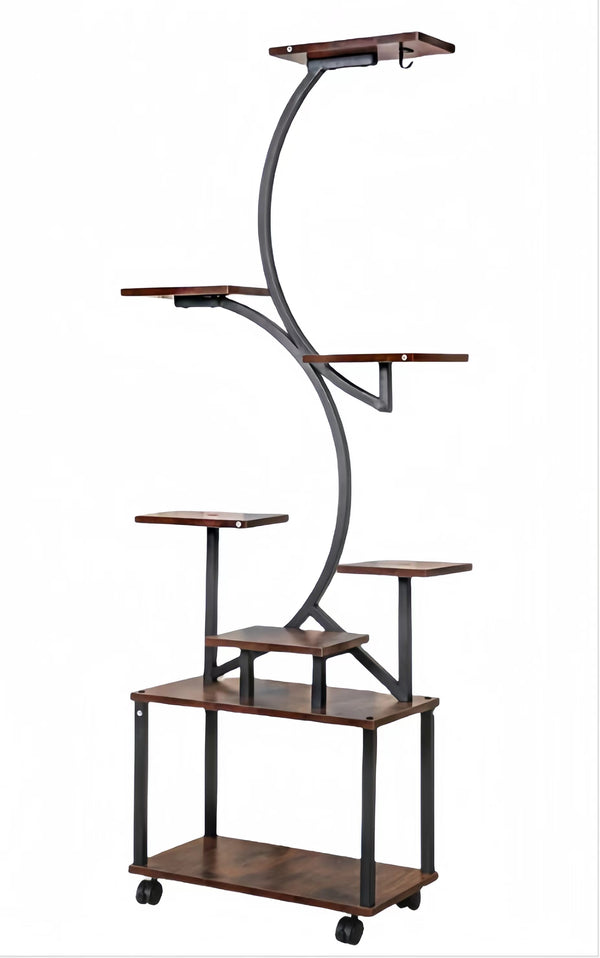 English Elm Plant 8-Tier S-Shaped Plant Stand with 3-Head Grow Lights, 62" Tall Mobile Metal Rack w/Timer and Wheels W2641P199619