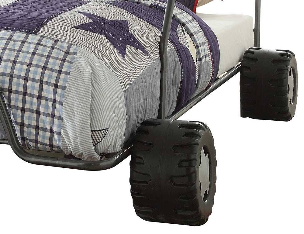 English Elm Gunmetal Twin Metal Bed with Go-Kart Design, 8-Slat No-Box-Spring Frame, 18" Footboard, Storage-Friendly B062S00513