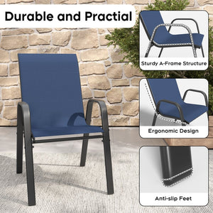 English Elm 5-piece Outdoor Dining Set Wood Grain Table Stackable Chairs Uv Resistant Patio Black,Navy Blue W3979S00036