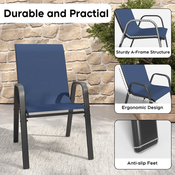 English Elm Outdoor Dining Chair Set of Four Teslin Fabric Powder Coated Frame Patio Seating Navy Blue W3979P402384