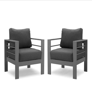 English Elm 4-piece Outdoor Aluminum Conversation Set with Deep Lounge Seating and Wpc Coffee Table Dark Grey B082S00089