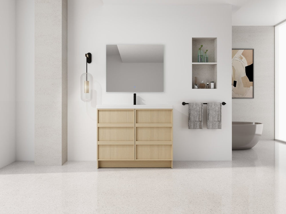 English Elm 42" Freestanding Bathroom Vanity Plywood Base Resin Sink Soft Close Doors Dune Oak W999S00510