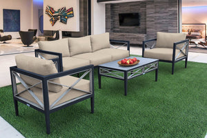 English Elm Cendrix 4-Piece Outdoor Aluminum Patio Set in Dark Gray with Taupe Cushions – Weatherproof Comfort B2736S00020