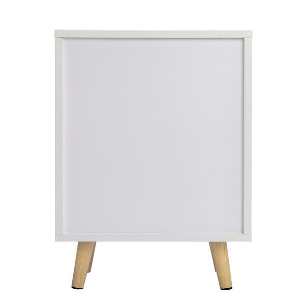 English Elm 2 Bedside Cupboard with Drawer and Shelf, White Nightstand with Pine Legs, Compact 15.75"L x 12"W x 21.5"H, Modern Storage Solution W2181P357561