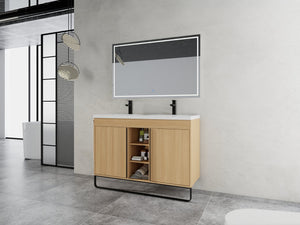 English Elm 48" Freestanding Bathroom Vanity With Resin Double Sink, Soft-Close Doors & Open Storage For Modern Style W999S00479