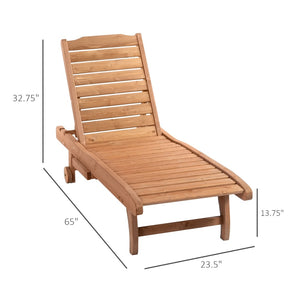 English Elm Outsunny Adjustable Outdoor Chaise Lounge Chair With Pull-Out Table, Rolling Wheels & Wood Finish W2225P200447-GIGA