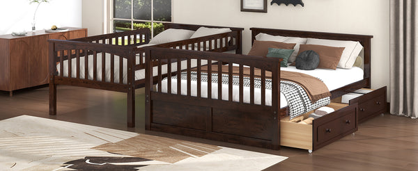 English Elm Twin Convertible Bunk Bed with Built-In Rolling Drawers and Solid Pine/MDF Frame, Space-Saving Durable Design Espresso N7090004020P