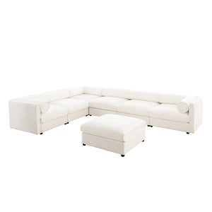 English Elm Large Modular Sectional Sofa with Chenille Comfort, Cylindrical Support, Storage & Easy Assembly White W714S01044