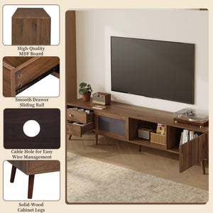 English Elm 76" Wood Grain Media Console with Glass Doors Deep Drawers and Living Room Storage N710P397467P