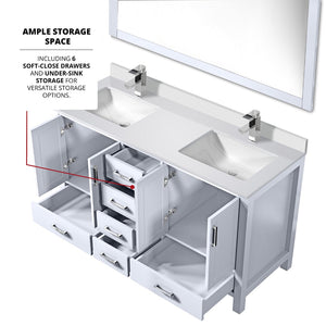 English Elm White Double Bath Vanity Set With 60" Quartz Top, Chrome Faucets, Storage, And 58" Framed Mirror B2731S00991-GIGA