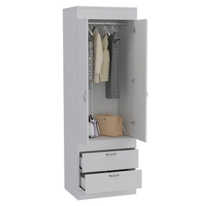English Elm Alabama Armoire with Spacious Cabinet, Closet Rod & Two Drawers for Organized Bedroom Storage White 74 L x 23 W x 4 H B128P148850