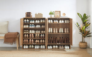 English Elm Rattan Door Shoe Cabinet Six Tier Adjustable Shelving Entryway Storage Organizer Caramel W1820P399463