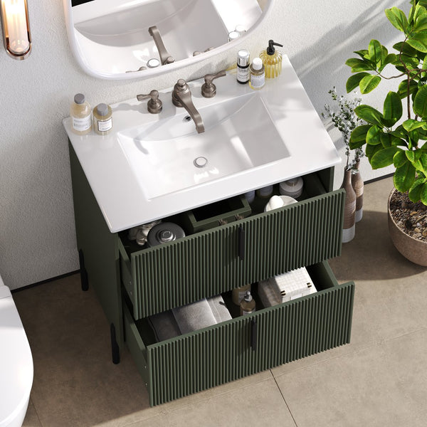 English Elm Christopher Knight Home® - 30" Fluted Bathroom Vanity With Ceramic Sink, Soft-Close Drawers & Elevated Legs For Modern Style N817P295761G