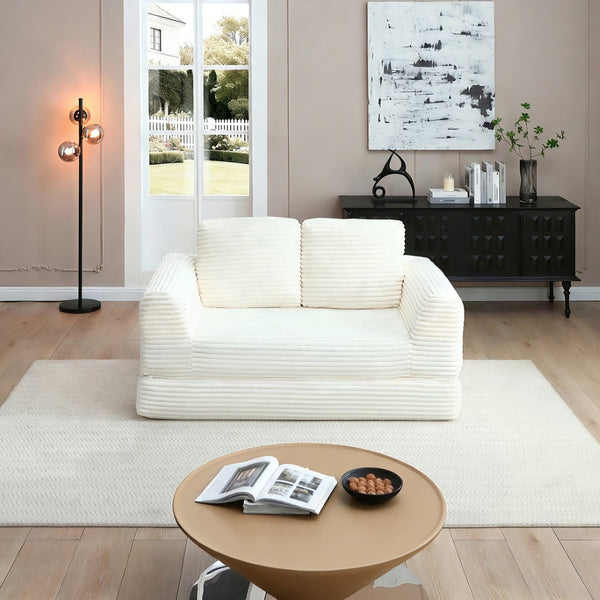 English Elm 2-in-1 Corduroy Futon Sofa Sleeper Modular Floor Couch for Studio and Guest Living Spaces Beige W1117S00378
