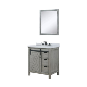 English Elm Ash Grey Bath Vanity 30x22 with White Quartz Top, Matte Black Faucet, 28in Mirror, Scratch-Resistant Finish B2731S01275