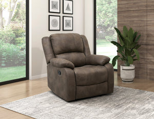 English Elm Modern Fairview Recliner Chair Plush Microfiber Manual Reclining Pillowtop Arms Solid Wood Frame Brown 35 L x 30.5 W x 26.5 H B011P188423