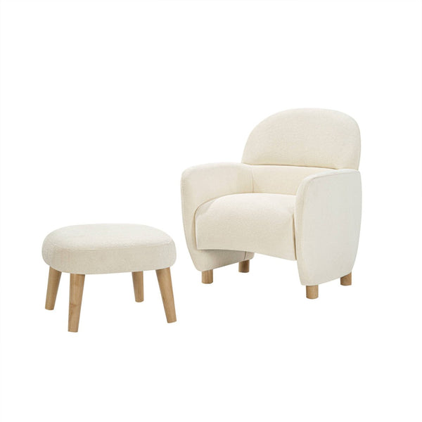 English Elm Modern Upholstered Accent Chair with Ottoman Set for Cozy Reading Nooks and Small Spaces Beige+White W2085P382556