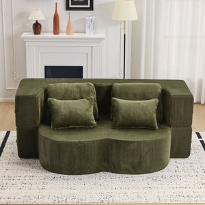 English Elm Queen Foldable Sofa Bed with Plush Chenille Cover, High-Density Foam Convertible Futon for Living Room Guest Room Bedroom Green W1829P348207