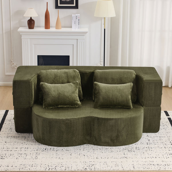 English Elm Queen Foldable Sofa Bed with Plush Chenille Cover, High-Density Foam Convertible Futon for Living Room Guest Room Bedroom Green W1829P348207