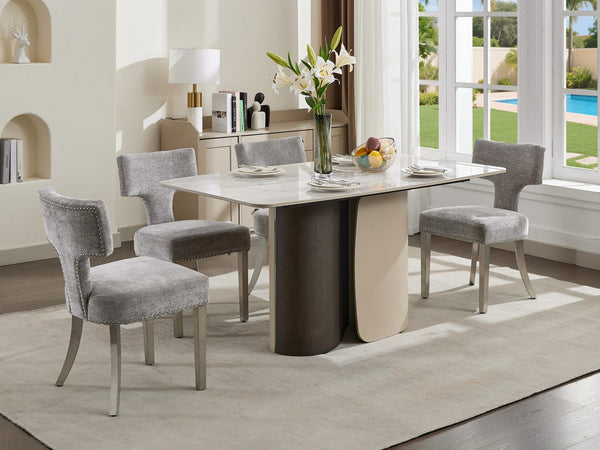 English Elm Mid Century Modern Dining Chairs with Copper Nail Trim, Plush High-Density Foam Seats, Brushed Steel Legs Gray W1143P314900