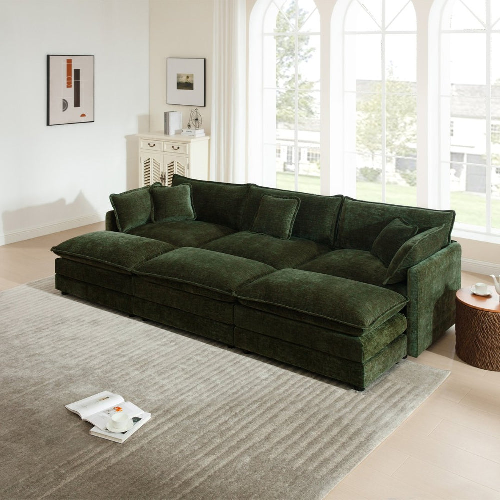 English Elm Comfortable Chenille U-shape Modular Sectional with Ottomans for Spacious Living Rooms W714S00466