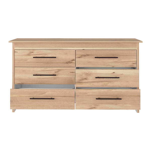 English Elm Double Six-Drawer Dresser with Metal Gliders and Pulls, Engineered Wood, Compact 31.7" Height Multicolor 35 L x 22 W x 7 H B097S00135