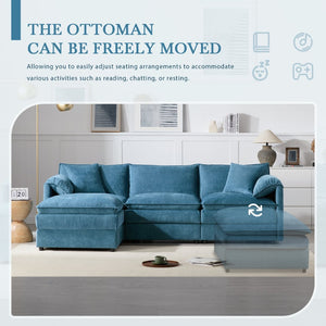 English Elm [video]103" Chenille L-shaped Sectional with Movable Ottoman Deep Seat Cloud Sofa Blue N723S0687C