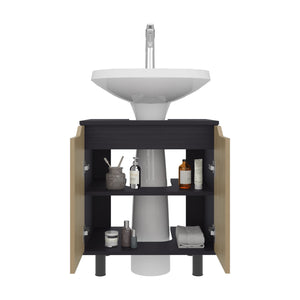 English Elm Under Sink Storage Cabinet with 2 Doors and Shelves — Sleek Oak & Black Wengue Finish for Bathrooms Natural+Black 27.56 L x 25.59 W x 5.12 H B097P395898