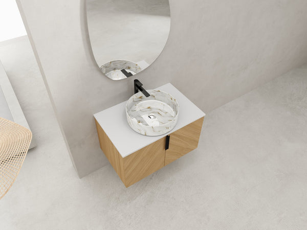 English Elm 30" Stylish Wall-Mounted Bathroom Vanity With Ceramic Sink, Soft-Close Doors & Modern Design W999S00445