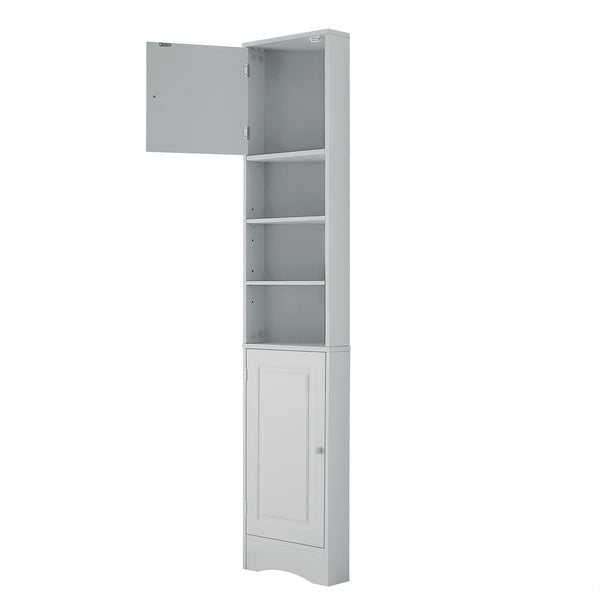 English Elm Multi-Functional Corner Cabinet Tall Trapezoid Bathroom Storage with Adjustable Shelves, Doors, Anti-Dump Device Grey WF530911AAE