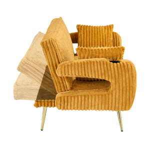 English Elm 74.01 Corduroy Convertible Sofa Bed with 3-Level Recline, Cup Holders, Solid Wood Frame, 500lb Capacity Orange W1658P251985